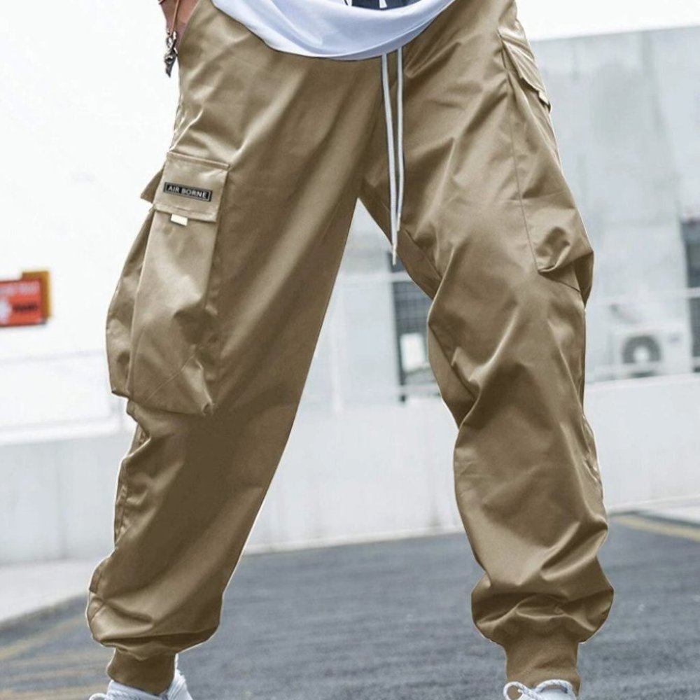 Khaki Street Style Men's Cargo Pants w/Letter Grap - Picture 3 of 6